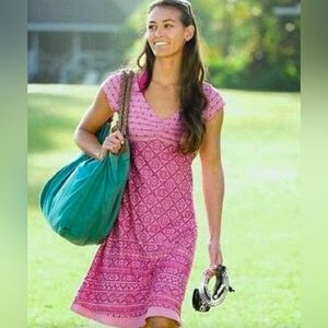 Athleta Dhara Dress Medium Tall | Pink Paisley Burnout  Athleisure Cover Up